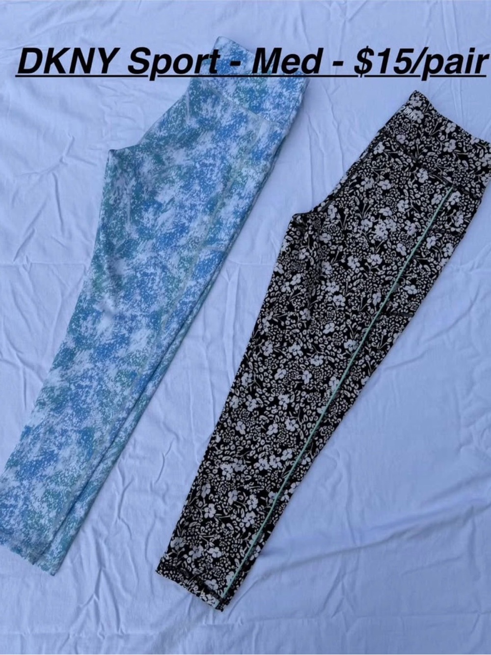 DKNY Sport Blue Marble & Black Floral Leggings - Pack of 2
